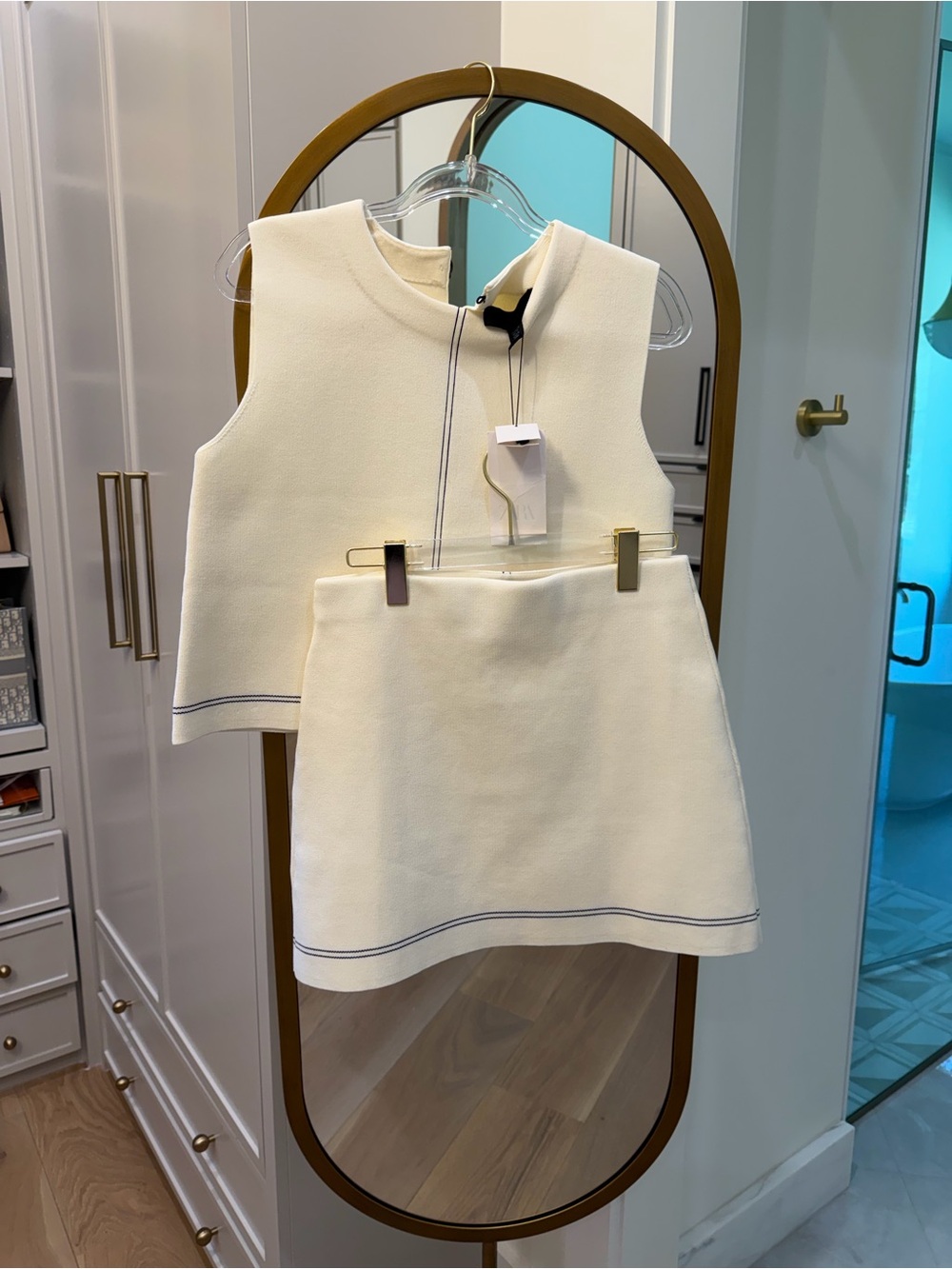 Zara Cream Knit Set with Black Pinstripe Detail